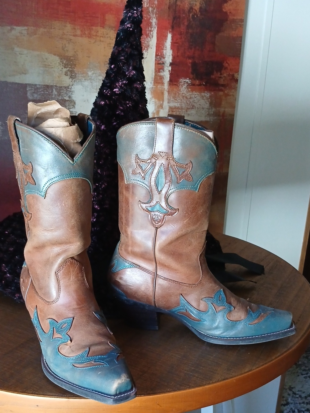 Ariat Zara Brown and Teal Leather Western Heeled Boots